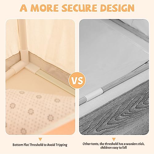 INFANS Kids Play Tent with Washable Mat Star Light Windows AntiTrip Large Playhouse Toys for Children Boys Girls Indoor Outdoor Princess Tents Castle for Toddlers Beige - Image 5