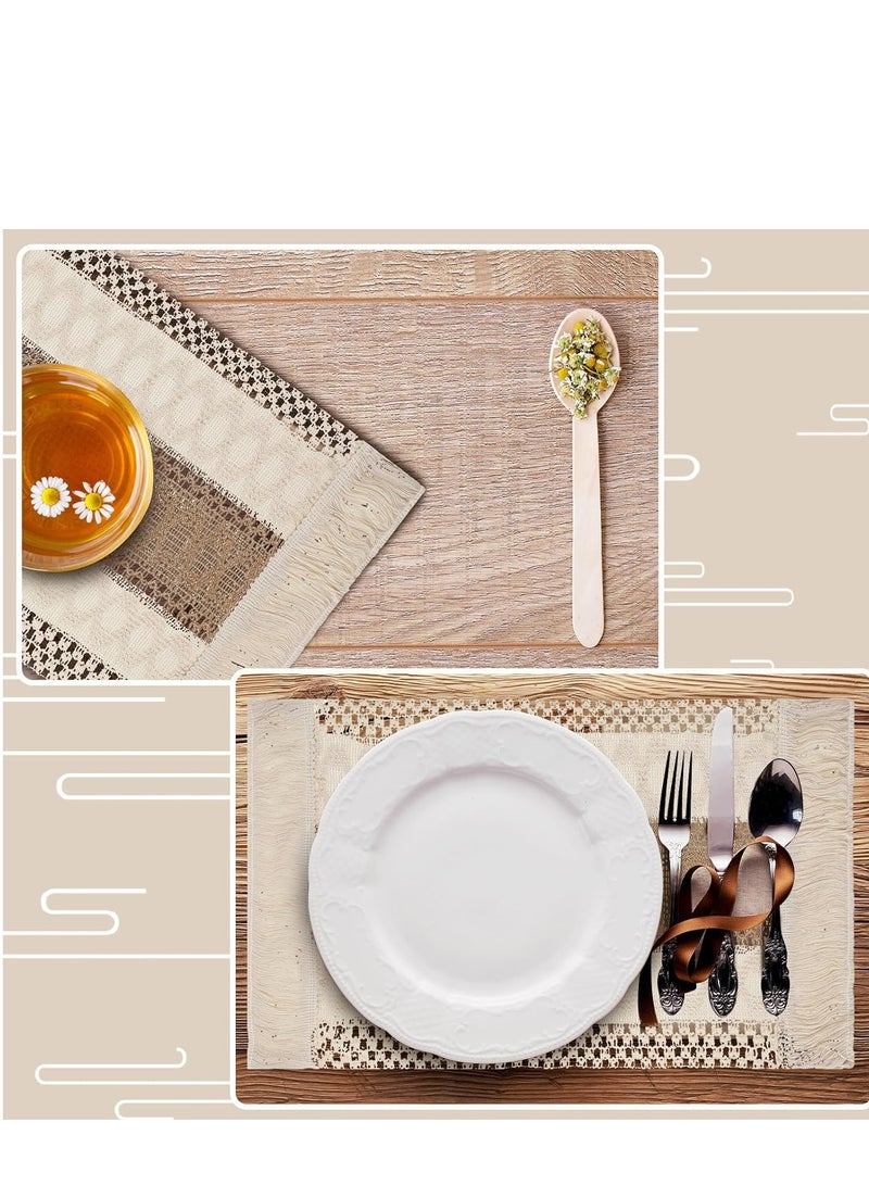 SOLARAE Cotton Placemats Non-Slip Heat Resistant Washable Rustic Beige Burlap Macrame Place with Tassels for Farmhouse Kitchen Decorations Gatherings Wedding Dinner 4, 12 x 20 inches - Image 4