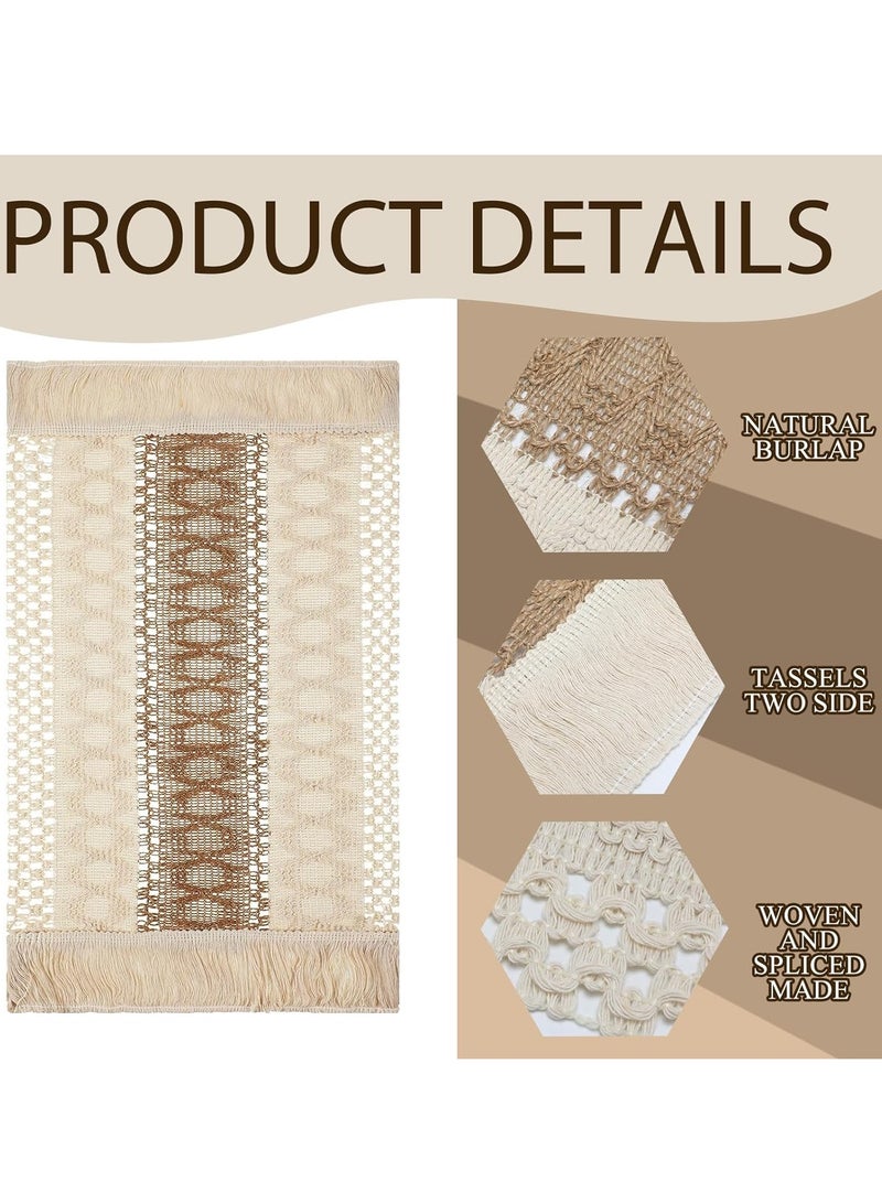 SOLARAE Cotton Placemats Non-Slip Heat Resistant Washable Rustic Beige Burlap Macrame Place with Tassels for Farmhouse Kitchen Decorations Gatherings Wedding Dinner 4, 12 x 20 inches - Image 5