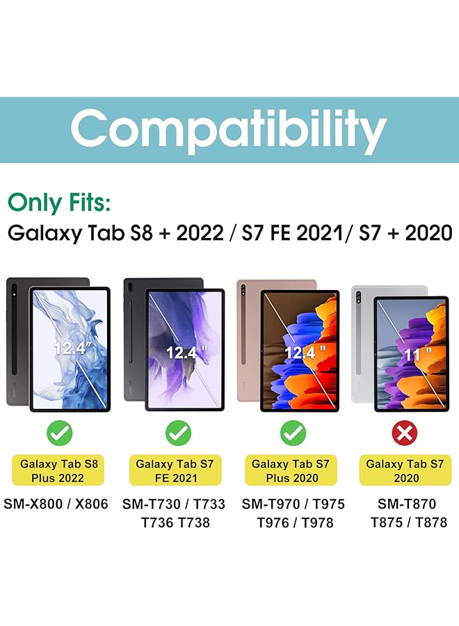 Procases Case For Galaxy Tab S7 Fe 5G 2021 S8 Plus 2022 S7 Plus 2020 12.4 Inch With S Pen Holder Smart Cover For 12.4 Inch Samsung Galaxy Tablet Sm-X800 X806 T730 T736 T970 T975 T976 T978 -Teal - Image 2