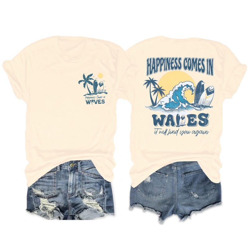 MYHALF Graphic Tees Women Oversized T-Shirts: Summer Hawaiian Beach Tops Shirts Hawaii Tropical Beachy Short Sleeve Outfit Apricot - Image 1