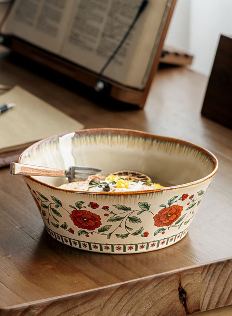 Set of 2 Handcrafted Ceramic Bowls 7 inch 900ml - Red Peony Ruffled Bowl, Perfect Housewarming Gift, Artisan Stoneware Serving Plates, Ideal for Ramen, Soup, Pasta, Salad, Main Course & Modern Farmhouse Kitchen Tableware - Image 4