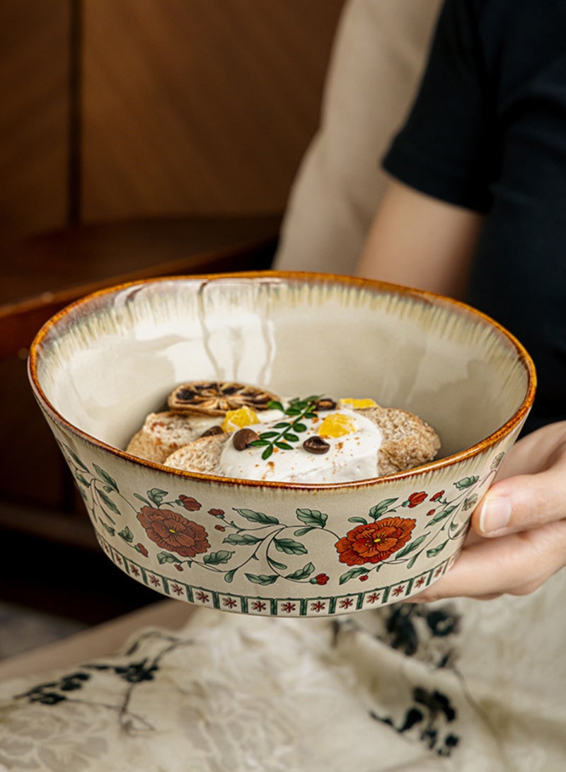 Set of 2 Handcrafted Ceramic Bowls 7 inch 900ml - Red Peony Ruffled Bowl, Perfect Housewarming Gift, Artisan Stoneware Serving Plates, Ideal for Ramen, Soup, Pasta, Salad, Main Course & Modern Farmhouse Kitchen Tableware - Image 5
