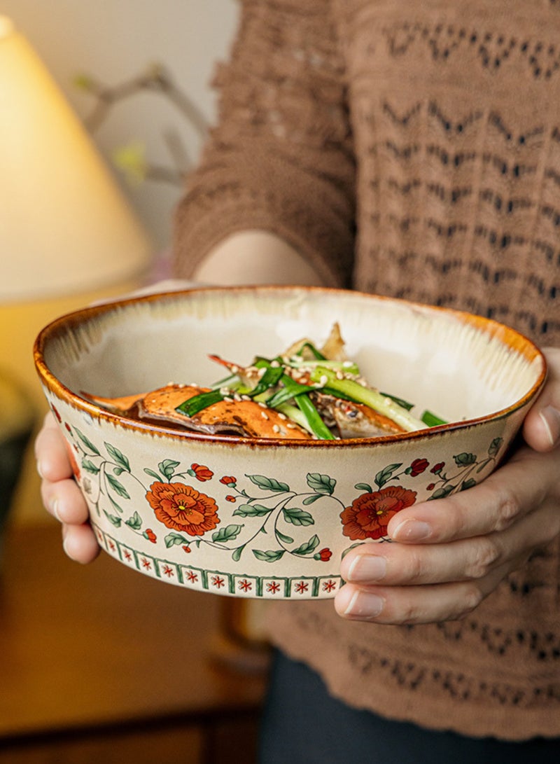 Set of 2 Handcrafted Ceramic Bowls 7 inch 900ml - Red Peony Ruffled Bowl, Perfect Housewarming Gift, Artisan Stoneware Serving Plates, Ideal for Ramen, Soup, Pasta, Salad, Main Course & Modern Farmhouse Kitchen Tableware - Image 3