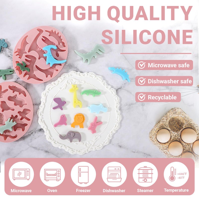 Beasea Silicone Molds, 2pcs Mini Tiny Animal Candy Chocolate Making Silicone Mat Tray Sheets for Baking Freezer Moulds Cute Dinosaurs Jungle Lion Rabbit Elephant Shape - Image 4