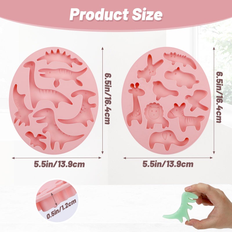 Beasea Silicone Molds, 2pcs Mini Tiny Animal Candy Chocolate Making Silicone Mat Tray Sheets for Baking Freezer Moulds Cute Dinosaurs Jungle Lion Rabbit Elephant Shape - Image 2