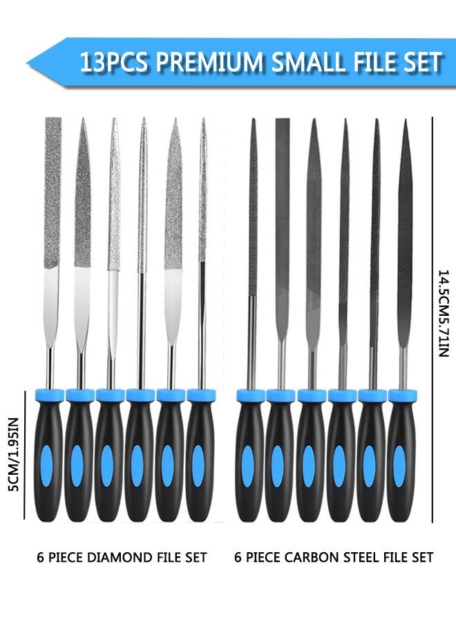 HAWAWA 13Pcs Piece Hand & Needle File Tool Set, 6 Diamond Files, 6 Steel Files, Cleaning Brush & Carrying Case, for Precision Metal File Work, Wood, Jewelry, Plastic, DIY Carving Tool Kit - Image 2