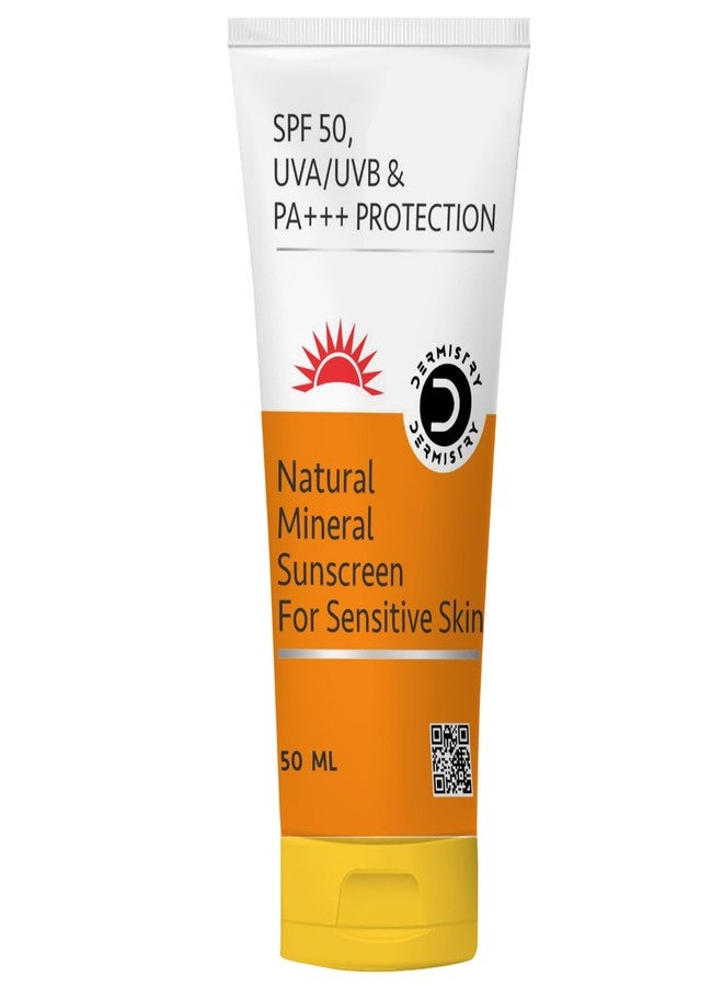 Dermistry Natural Mineral & Water Based Oil Free Sunscreen SPF 50 For Sensitive Skin UVA UVB PA+++ Protection Water Resistant Men Women Children & Kids for Oily Dry Combination Skin 49ml - Image 1