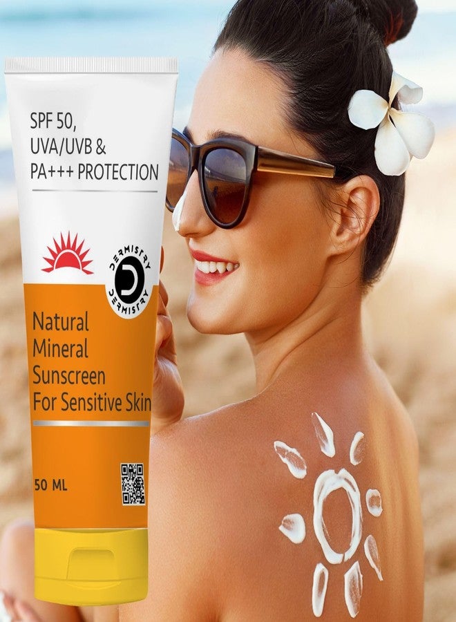 Dermistry Natural Mineral & Water Based Oil Free Sunscreen SPF 50 For Sensitive Skin UVA UVB PA+++ Protection Water Resistant Men Women Children & Kids for Oily Dry Combination Skin 49ml - Image 3