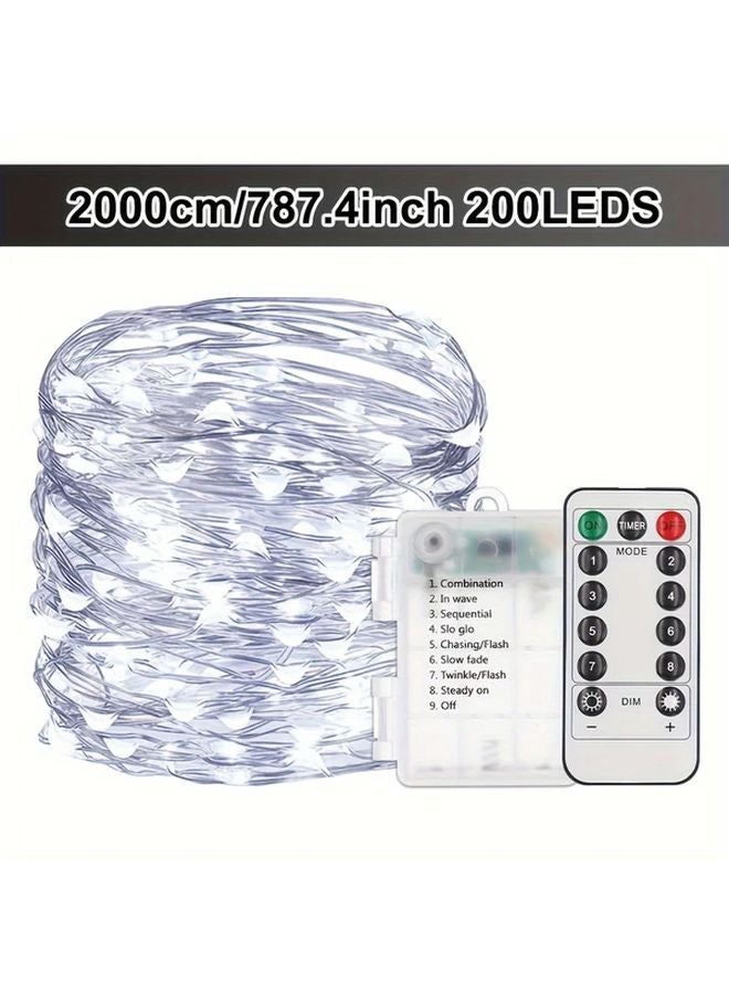 أضواء خرافية من سلك نحاسي أبيض 787.4 بوصة 200 LED مع 8 أوضاع وريموت تحكم لتزيين الداخل والخارج - Image 1