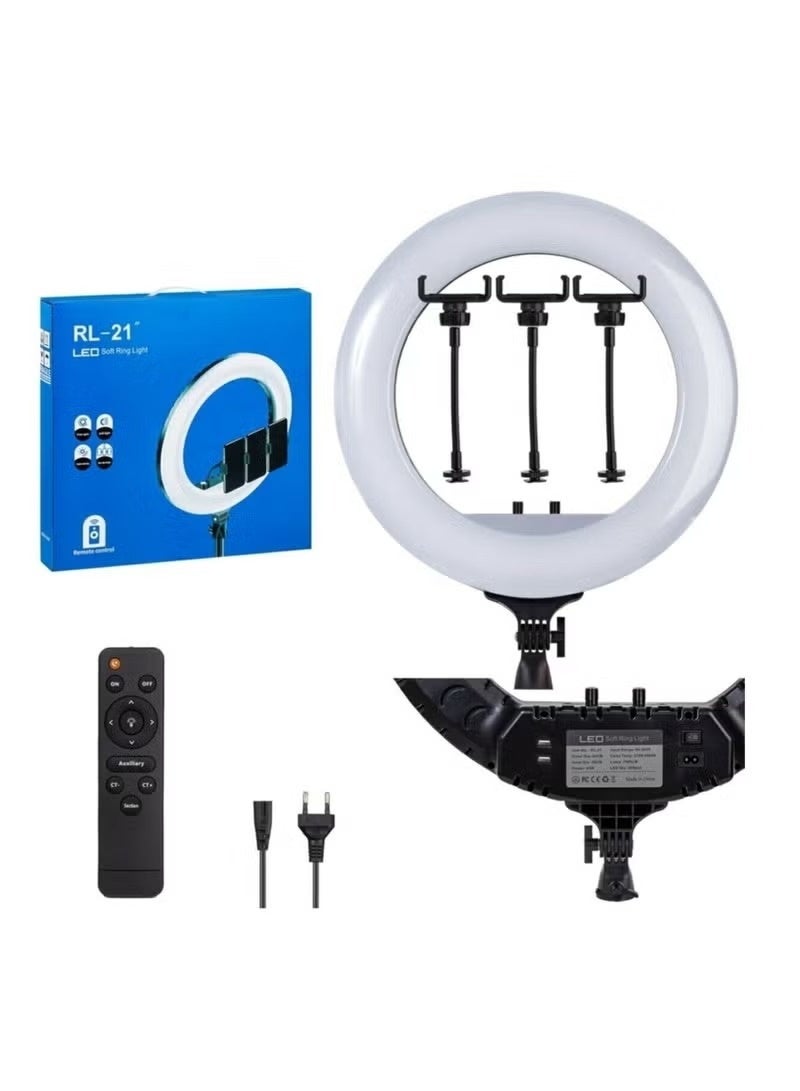 MAKS & CO. 21" LED Ring Light with Tripod & 3-Phone Holder Brackets – Soft Selfie Lighting with Remote Control - Image 1
