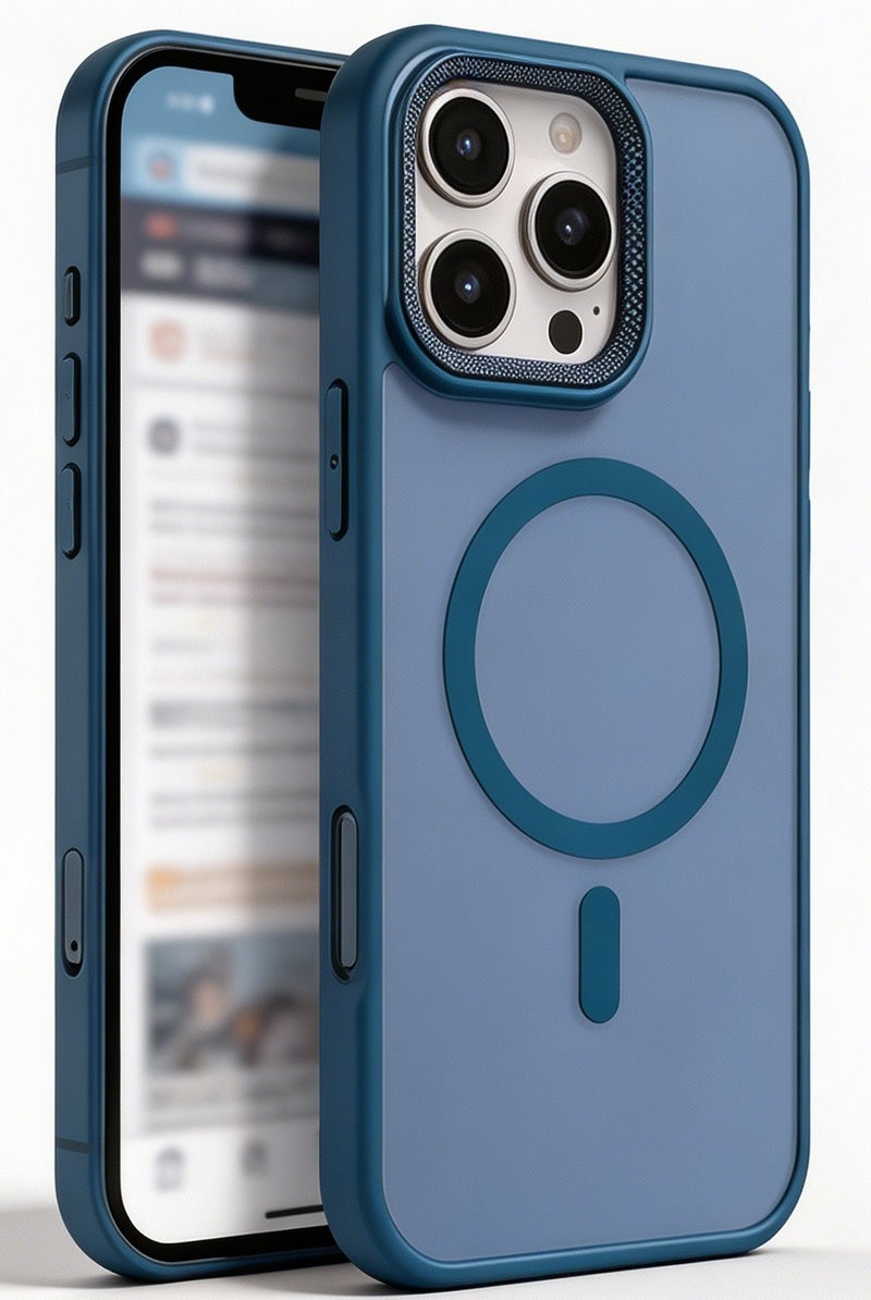 for iPhone 16 Pro Max Case Compatible with MagSafe,Magnetic Phone Case for iPhone 16 Pro Max,Diamond Texture Matte Anti-Fingerprint Shockproof Luxury INS Style Protective Cover Dark Blue - Image 1