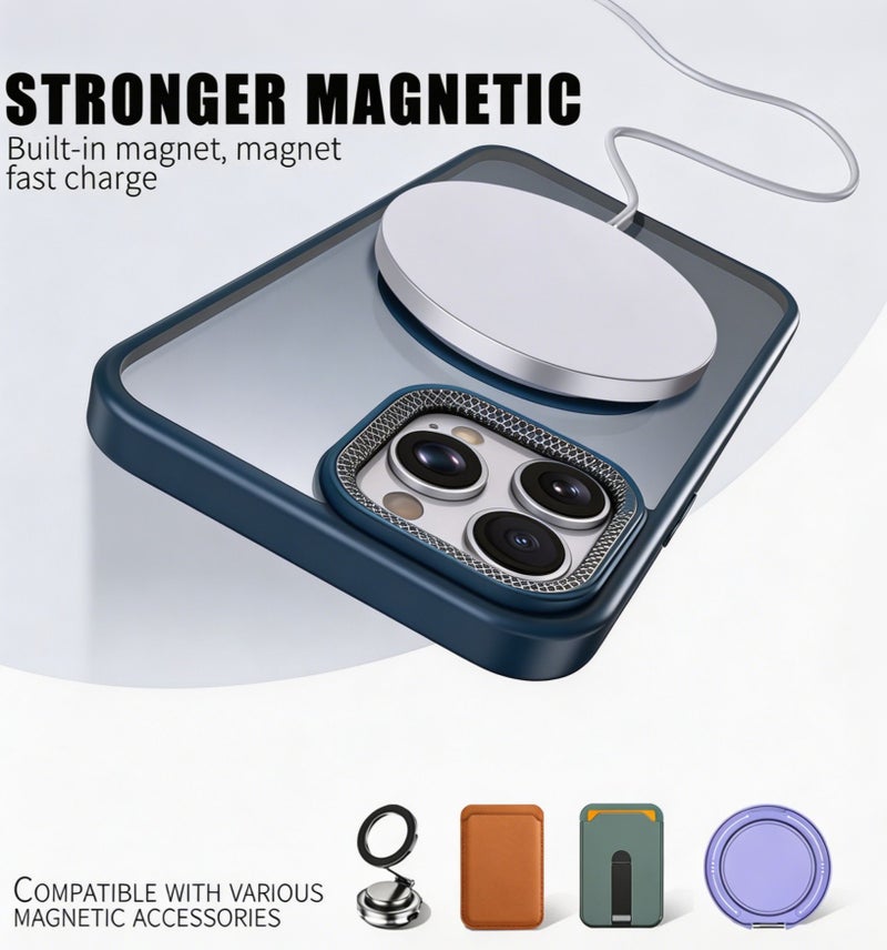 for iPhone 16 Pro Max Case Compatible with MagSafe,Magnetic Phone Case for iPhone 16 Pro Max,Diamond Texture Matte Anti-Fingerprint Shockproof Luxury INS Style Protective Cover Dark Blue - Image 2