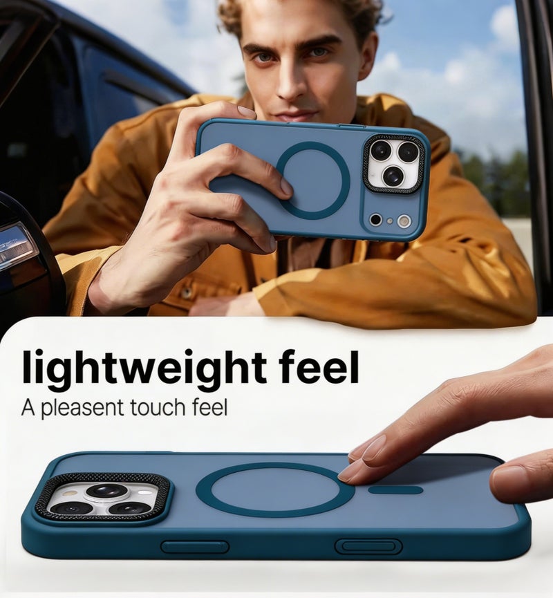 for iPhone 16 Pro Max Case Compatible with MagSafe,Magnetic Phone Case for iPhone 16 Pro Max,Diamond Texture Matte Anti-Fingerprint Shockproof Luxury INS Style Protective Cover Dark Blue - Image 4