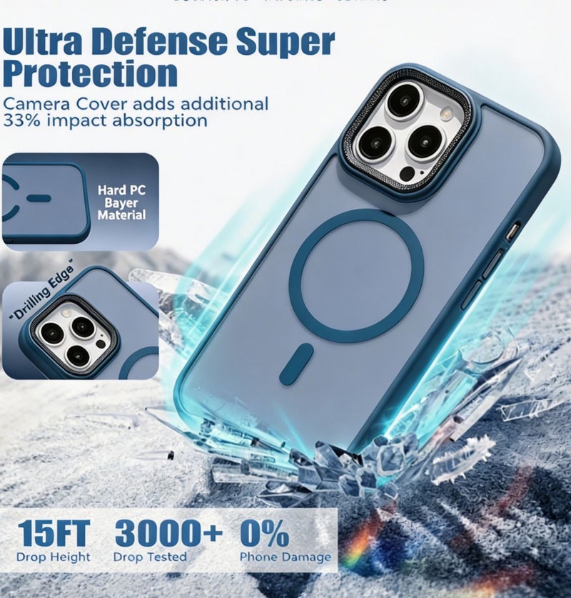for iPhone 16 Pro Max Case Compatible with MagSafe,Magnetic Phone Case for iPhone 16 Pro Max,Diamond Texture Matte Anti-Fingerprint Shockproof Luxury INS Style Protective Cover Dark Blue - Image 3