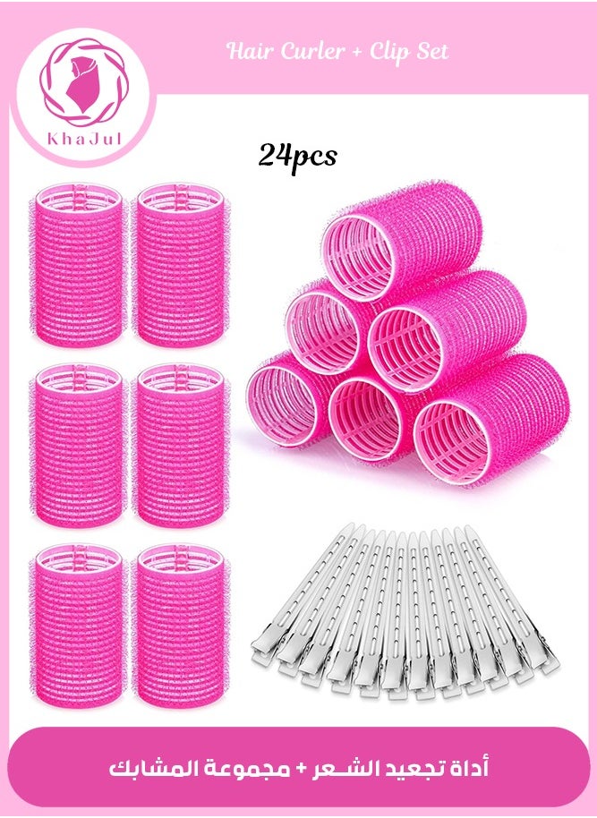 KHAJUL 24-Piece Curling Iron Roller Set with Metal Clips for Long Medium Short Thick Thin Hair Bangs Curls (Pink)  - Image 1