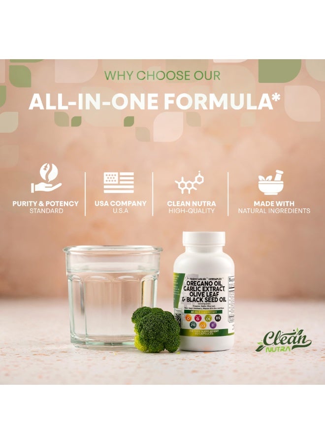 Clean Nutraceuticals Oregano Oil with Black Seed Oil Garlic Olive Leaf Extract - Oil of Oregano Capsules Immune Support Carvacrol & Thymoquinone Supplement for Women and Men + Elderberry Vitamin D3 & Zinc - Image 3