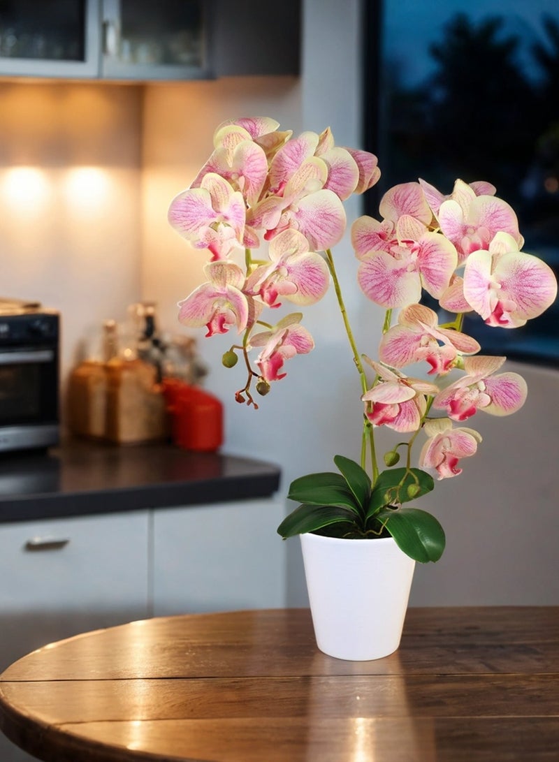 Generic Magic Style Artificial Beige-lilac orchids 2 stems in white ceramic pot  - Image 3