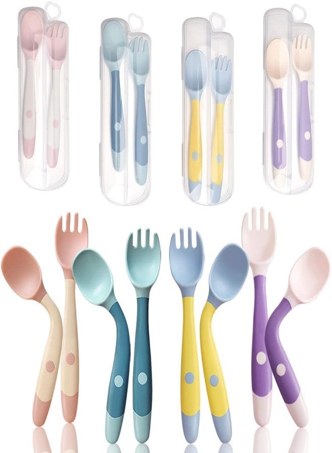 KolorFish Baby Utensils Spoon Fork with Travel Case, Toddler Utensils for Self Feeding Bendable Handle Silverware for Kids Children (Set of 4) - Image 1