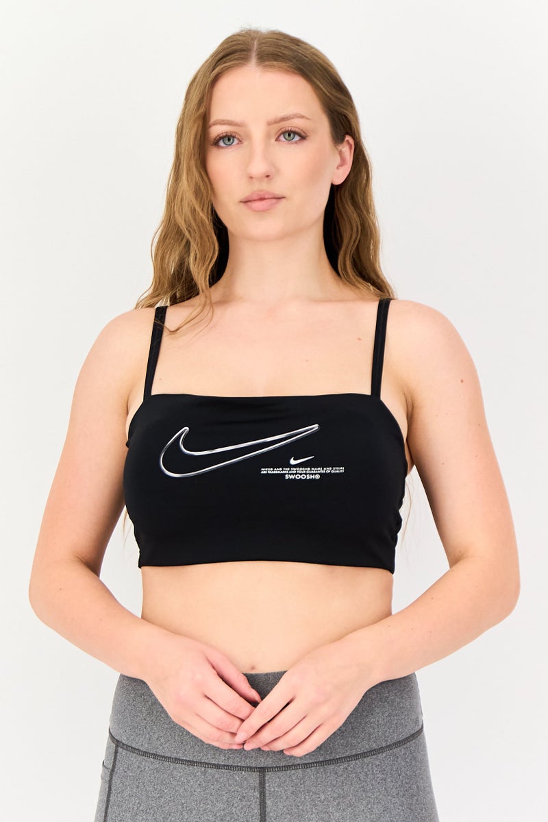 Nike سوتيان رياضي مبطن بشعار العلامة التجارية للنساء، أسود - Image 1