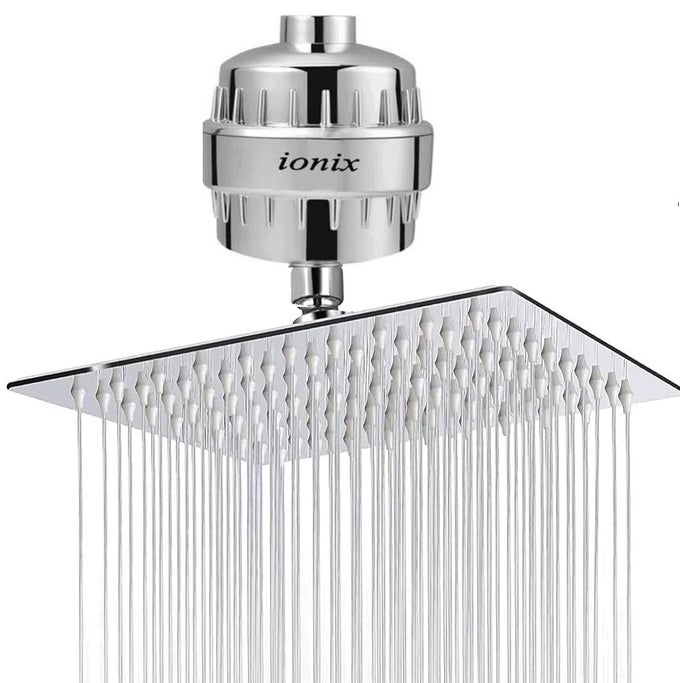 SHOWER FILTER SHOWER HEAD COMBO 8X8 STAINLESS STEEL 304 SHOWER HEAD WITH 15 STAGE WATER FILTER FOR HEALTHY BATH FOR FAMILY DIY HARD WATER FILTER SILVER