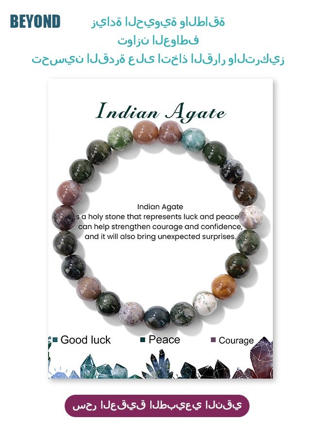 Beyond - Natural Gemstone Bracelets, 8mm Colorful Indian Agate Chakra Bracelet, Beads Healing Crystals Quartz Jewellery - Image 1
