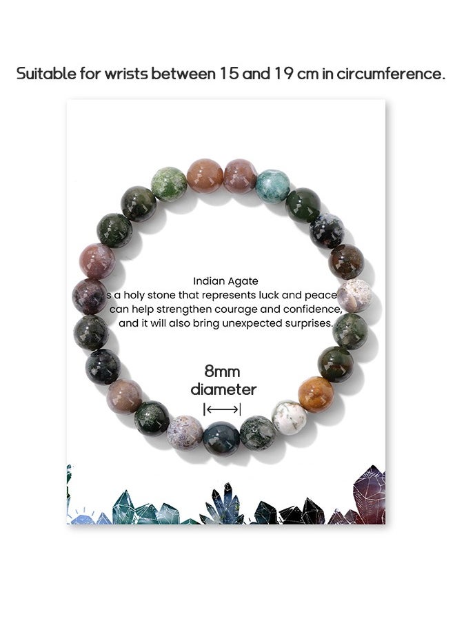 Beyond - Natural Gemstone Bracelets, 8mm Colorful Indian Agate Chakra Bracelet, Beads Healing Crystals Quartz Jewellery - Image 1