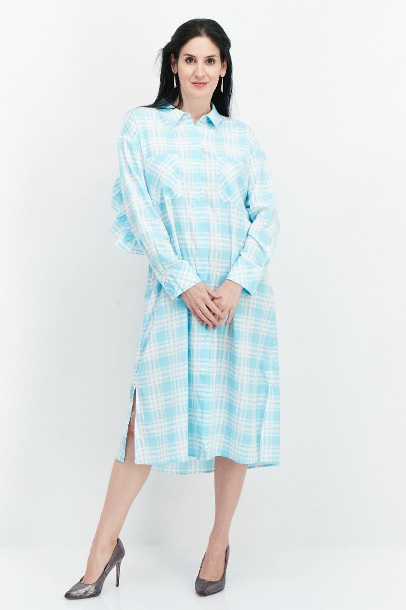 Riley & Rae فستان قميص مزخرف للنساء، أزرق فاتح - Image 1