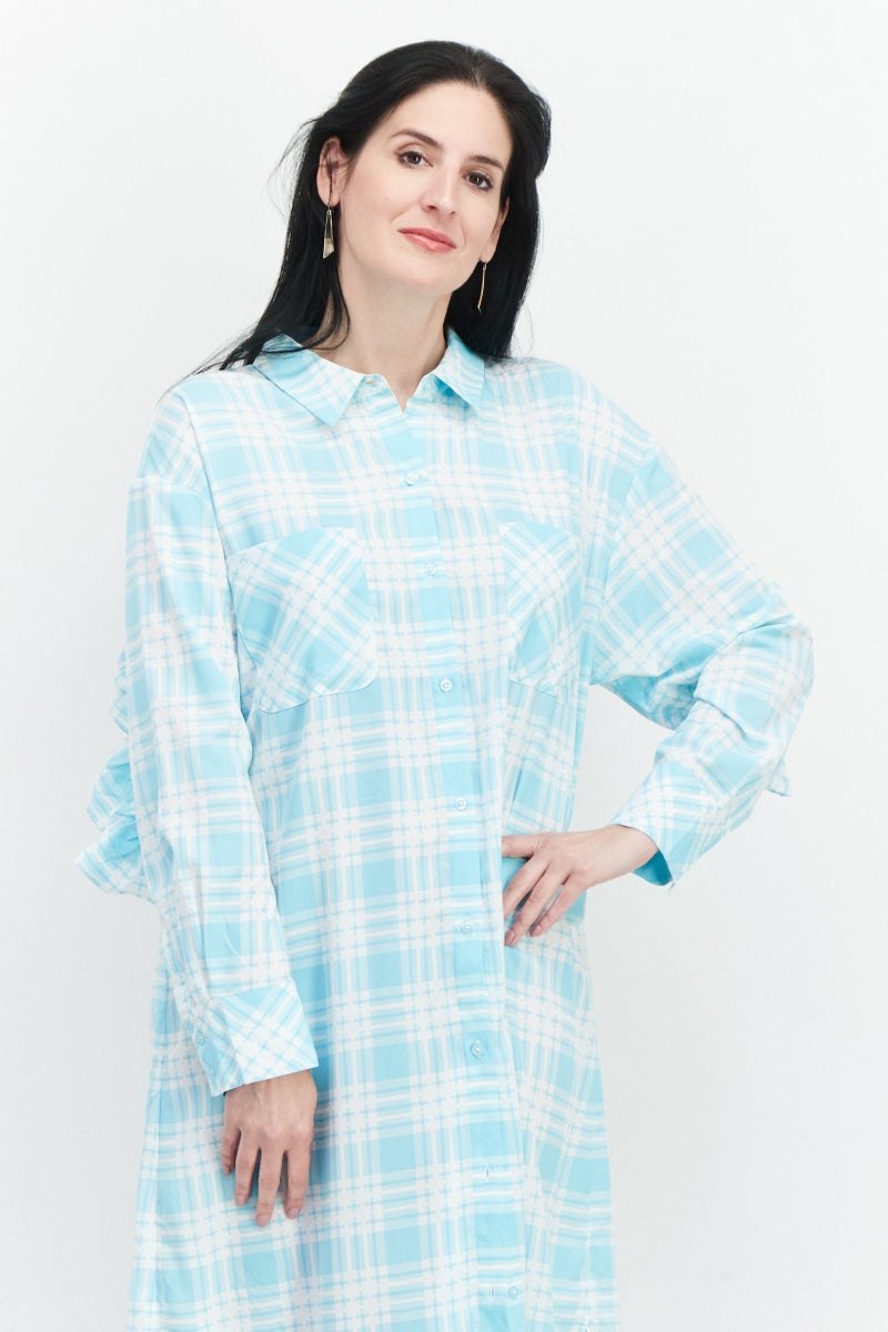 Riley & Rae فستان قميص مزخرف للنساء، أزرق فاتح - Image 4