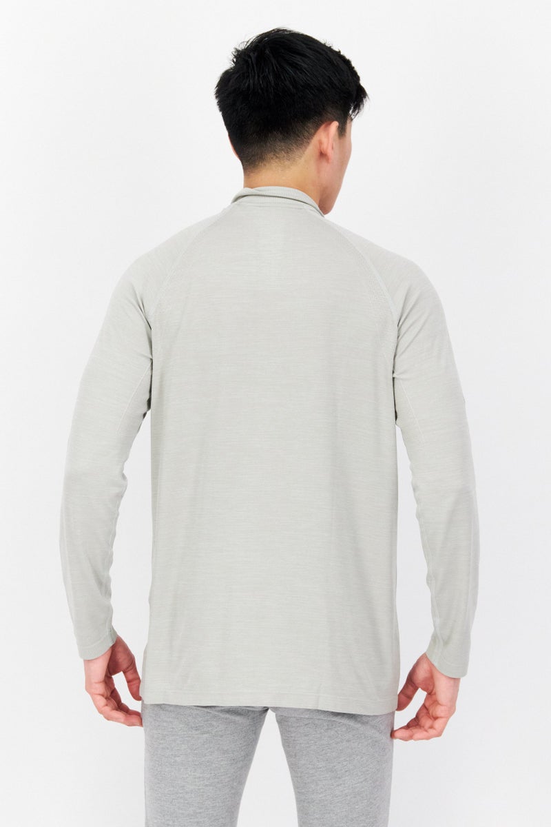 Lyle & Scott سويت شيرتات بأكمام طويلة ونصف سحاب للرجال برقبة مزيفة، رمادي مائل إلى البيج - Image 3