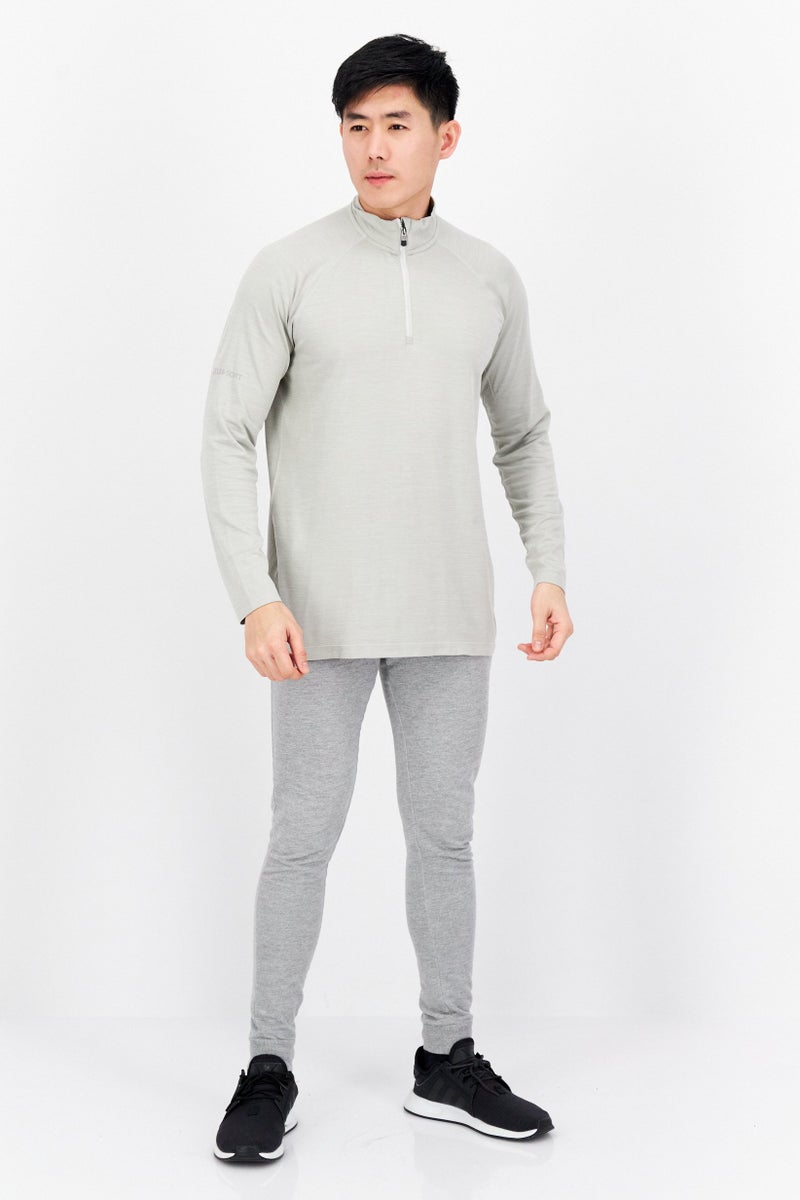 Lyle & Scott سويت شيرتات بأكمام طويلة ونصف سحاب للرجال برقبة مزيفة، رمادي مائل إلى البيج - Image 2