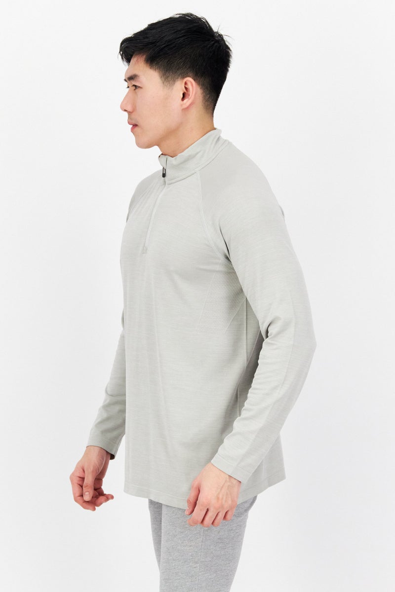 Lyle & Scott سويت شيرتات بأكمام طويلة ونصف سحاب للرجال برقبة مزيفة، رمادي مائل إلى البيج - Image 4