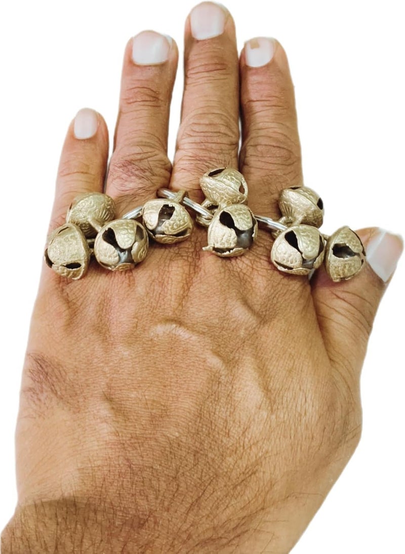 KP2 Ghungroo Kadi Fingers for Puja Aarti Hand Finger Clapping Ring Cymbals Pooja Bhajan Set Pair Musical Instrument finger cymbol (Golden, Set of 8) - Image 5