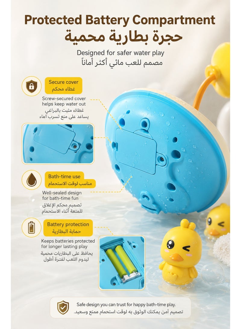 طقم ألعاب استحمام للأطفال مع رأس رش كهربائي على شكل بطة وقارب عائم وألعاب بط، لعبة رش ماء لحوض الاستحمام، هدية ممتعة للأولاد والبنات - Image 3