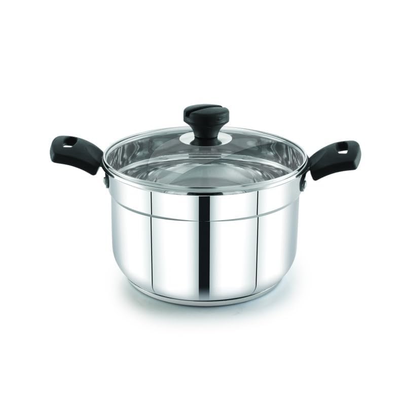 Praylady Triply Base Multi Purpose Cookpot 22 cm | 4.0 L | Triply SS | Glass Lid | Steamer & Strainer | W/O Idli Plates | Dhokla | Momos | Pasta | Biryani | Heat-Resist Handles | Induction & Gas - Image 2
