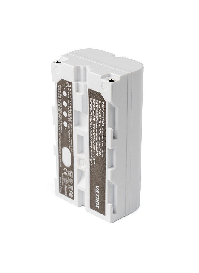 VILTROX - VILTROX NP-F550 Battery 2200mAh Large Capacity Li-ion Battery with Type-C Charging Port Power Indicators for Camera Monitors LED Video Lights - Image 1