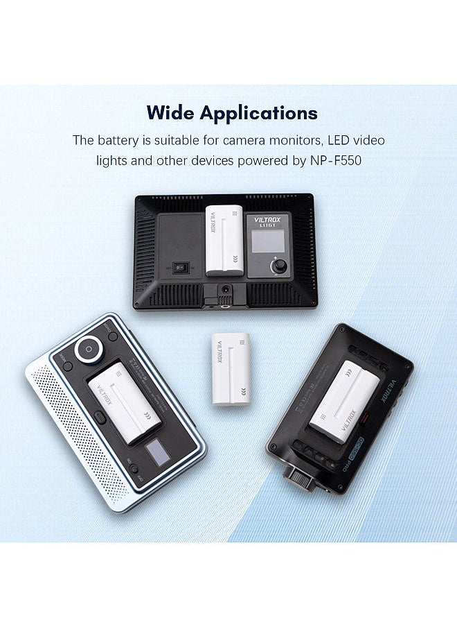 VILTROX - VILTROX NP-F550 Battery 2200mAh Large Capacity Li-ion Battery with Type-C Charging Port Power Indicators for Camera Monitors LED Video Lights - Image 1