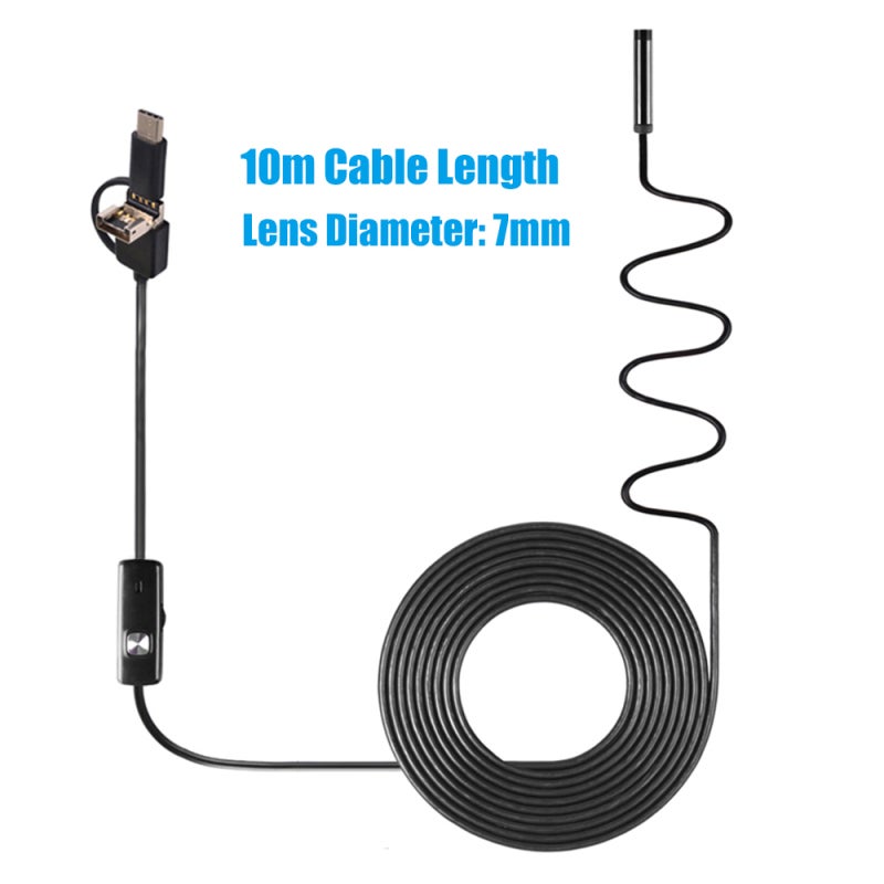 USB Endoscope: 7mm 10m Cable, 3-In-1 Compatibility, IP67 Waterproof - 6 Adjustable LEDs, Bendable Cable Inspection Tool for Auto Repair, Pipeline Check, Equipment Maintenance - Image 1