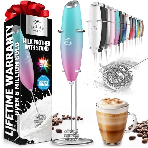 Zulay Kitchen Zulay Powerful Milk Frother for Coffee with Upgraded Titanium Motor Handheld Electric Whisk Milk Foamer Mini Mixer Coffee Blender for Frappe Latte Matcha No Stand Teal Pink Fade - Image 1