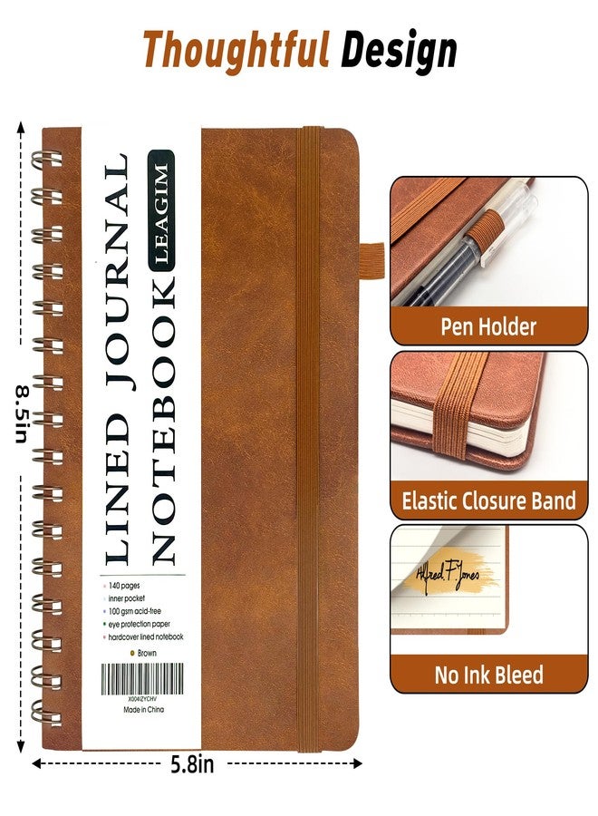 LEAGIM Lined Spiral Journal Notebook for Women & Men, College Ruled Hardcover Notebook for Work & Note Taking, Journals for Writing, 100 GSM, Business, School, 140 Pages, A5(5.8"x8.5") - Brown - Image 4