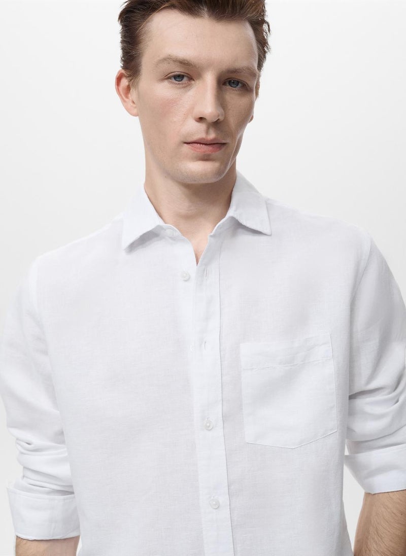 Mango Man Pocket Linen Shirt  - Image 4
