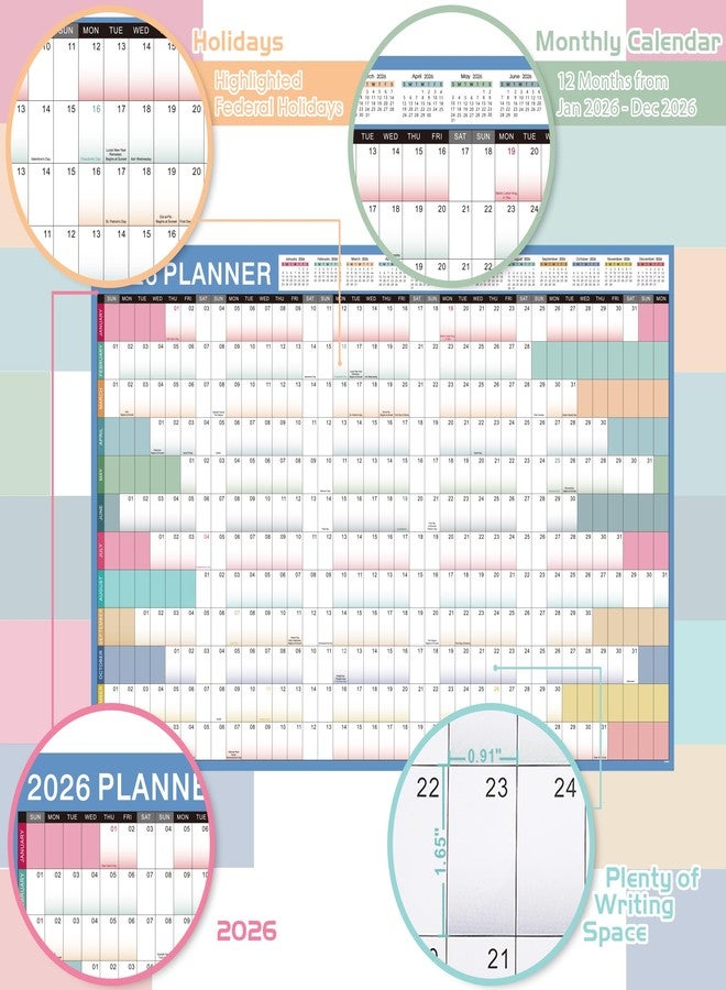 MaaIbok 2026 Yearly Wall Calendar - 2026 Calendar, 2026 Wall Calendar 12 Month, Jan 2026 - Dec 2026, 23.1" x 34.6" (Open), Yearly Wall Calendars 2026, Julian Dates, Thick Paper, Double-Sided Round Stickers - Image 3
