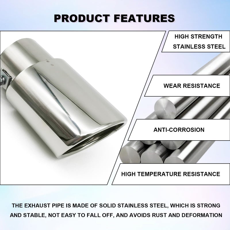 CmeRto Stainless Steel Car Exhaust Tip, 2.5" to 3.3" Adjustable Car Decoration Chrome-Plated Finish Exhaust Tailpipe, Universal Car Exhaust Pipe Modification Tail Throat Tail Pipe (Silver #Straight) - Image 5