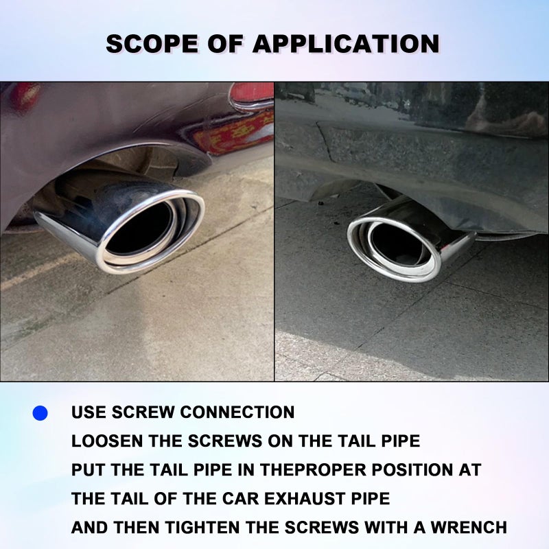 CmeRto Stainless Steel Car Exhaust Tip, 2.5" to 3.3" Adjustable Car Decoration Chrome-Plated Finish Exhaust Tailpipe, Universal Car Exhaust Pipe Modification Tail Throat Tail Pipe (Silver #Straight) - Image 4