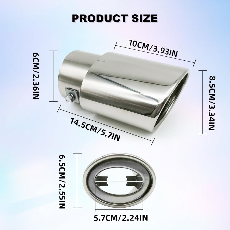 CmeRto Stainless Steel Car Exhaust Tip, 2.5" to 3.3" Adjustable Car Decoration Chrome-Plated Finish Exhaust Tailpipe, Universal Car Exhaust Pipe Modification Tail Throat Tail Pipe (Silver #Straight) - Image 2