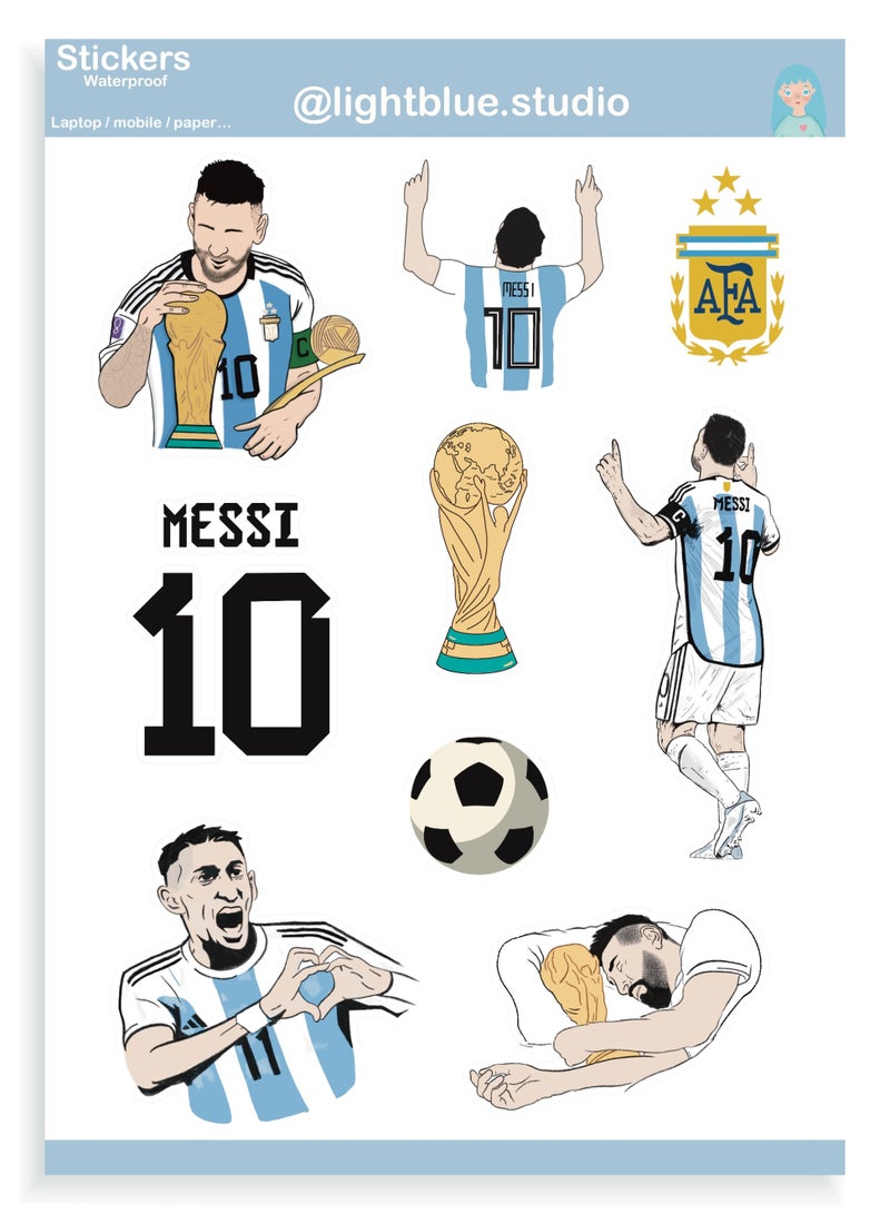 Boomah Accessories Set of Lionel Messi Argentina Waterproof Vinyl Stickers, Laptop Vinyl Stickers, Mobile Vinyl Stickers, Vinyl Stickers for Skateboard Guitar Travel Case,  Luggage Car Bike Bicycle for Kids Teens Girls Adults - Image 1