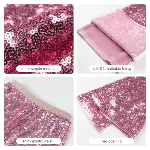 LOLANTA Girls Sequin Flare Pants Sparkle Bell Bottoms Kids Elastic Waist Glitter Disco Dance Trousers(Pink,6-7Y) - Image 5