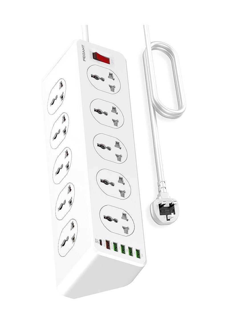10 Way Power Extension Cord Surge Protector Strip Heavy Duty Universal Electrical Socket 5x USB-A 1x USB-C PD 30W  - Image 1