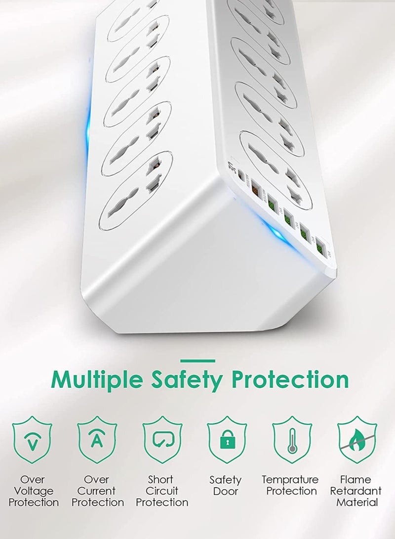 10 Way Power Extension Cord Surge Protector Strip Heavy Duty Universal Electrical Socket 5x USB-A 1x USB-C PD 30W  - Image 5