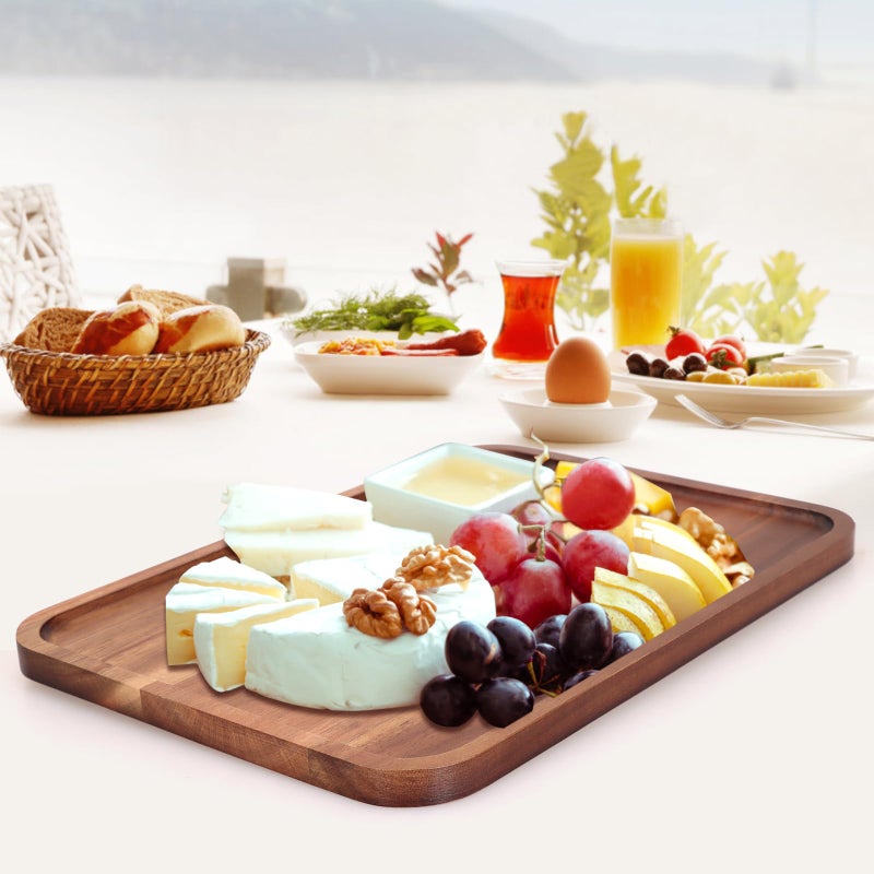 Ayiaren Rectangular Acacia Wood Trays Large Long Charcuterie Boards Party Decorative Serving Tray Platters for Food Dish Rectangle Wooden Cheese Board Kitchen Snack Cookies Platter Appetizer Dessert Tray - Image 2